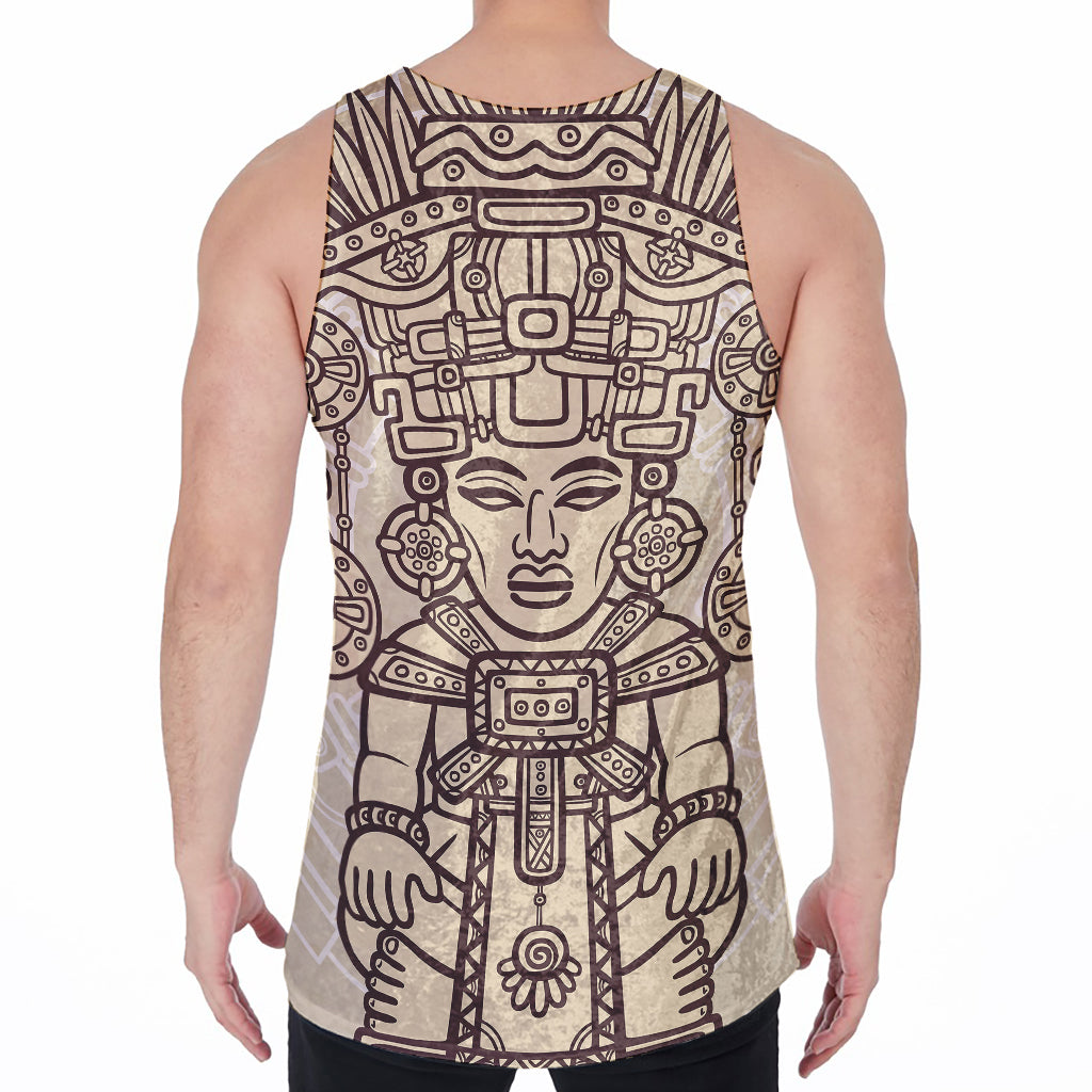 Ancient Mayan Statue Print Men's Velvet Tank Top