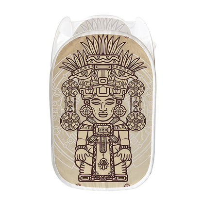 Ancient Mayan Statue Print Mesh Laundry Hamper