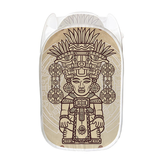 Ancient Mayan Statue Print Mesh Laundry Hamper