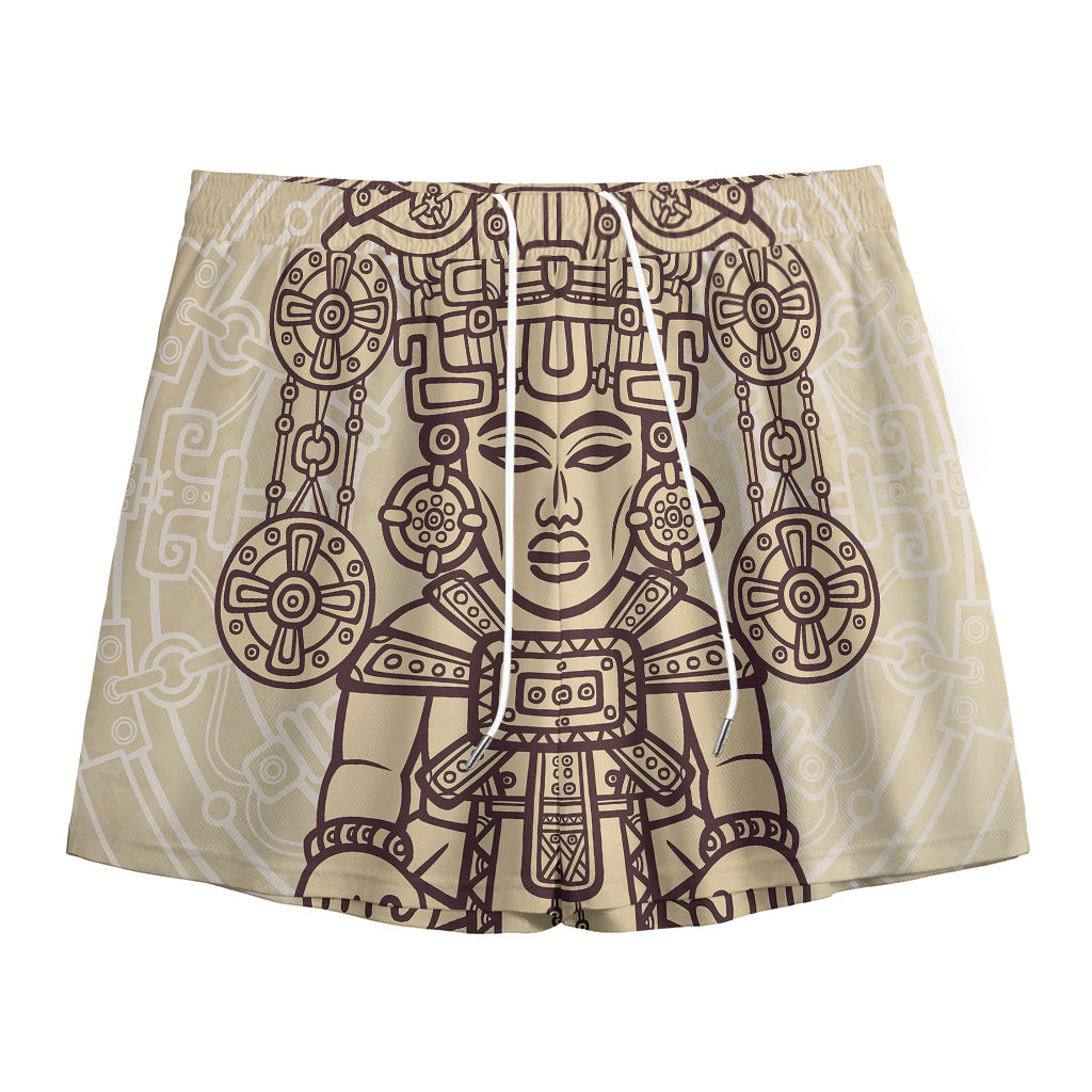 Ancient Mayan Statue Print Mesh Shorts