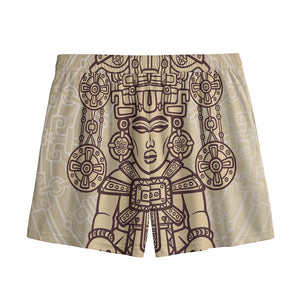 Ancient Mayan Statue Print Mesh Shorts