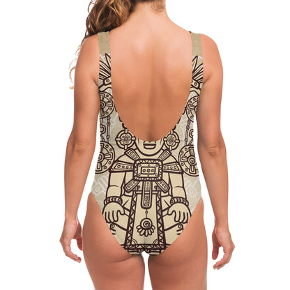 Ancient Mayan Statue Print One Piece Swimsuit