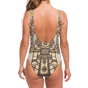 Ancient Mayan Statue Print One Piece Swimsuit