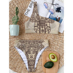 Ancient Mayan Statue Print One Shoulder Bikini Top