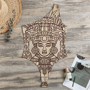 Ancient Mayan Statue Print One Shoulder Bodysuit