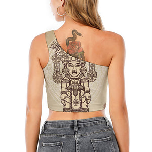 Ancient Mayan Statue Print One Shoulder Crop Top