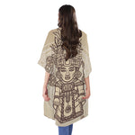 Ancient Mayan Statue Print Open Front Beach Cover Up