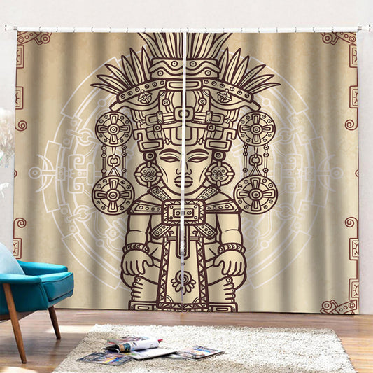 Ancient Mayan Statue Print Pencil Pleat Curtains