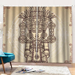 Ancient Mayan Statue Print Pencil Pleat Curtains