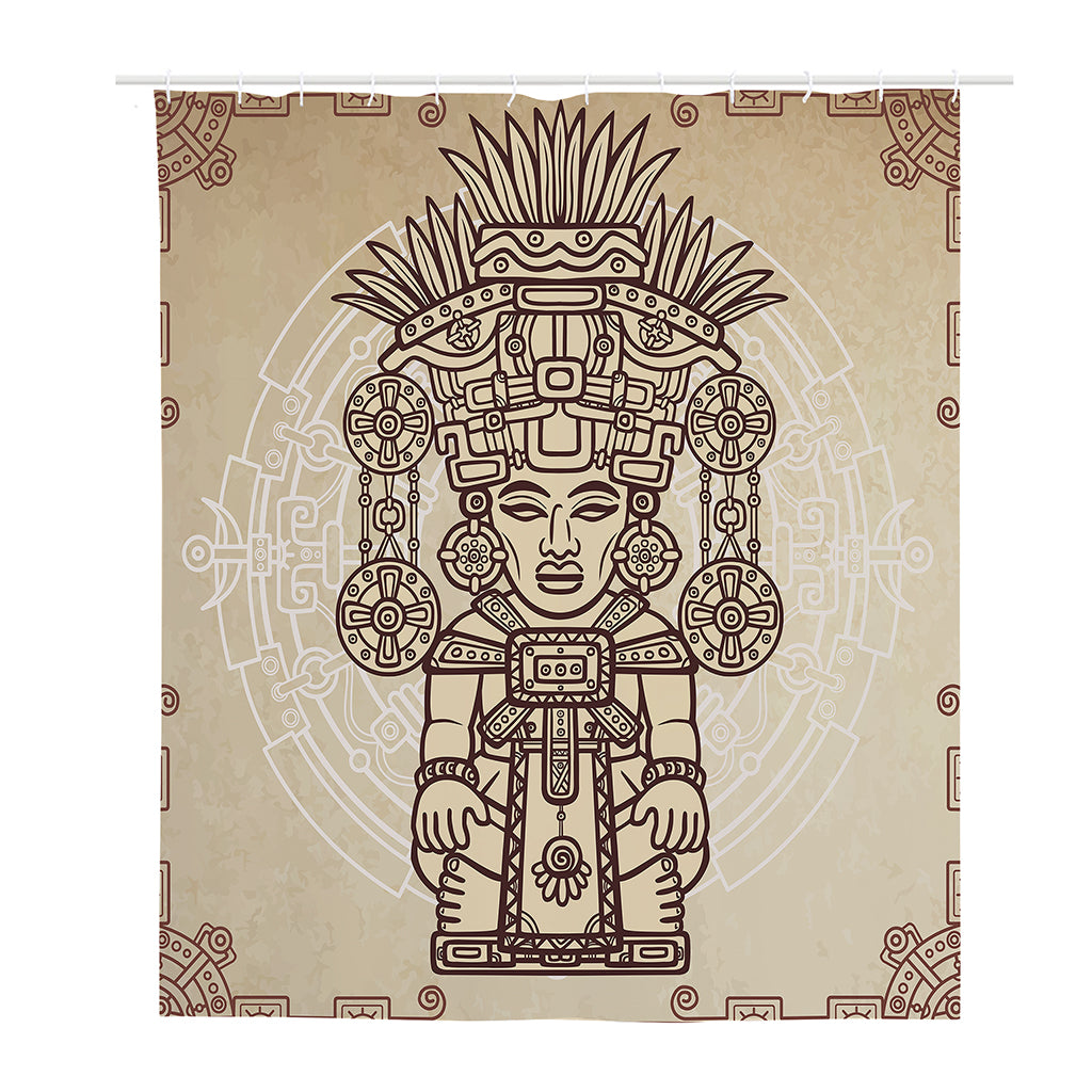 Ancient Mayan Statue Print Polyester Shower Curtain