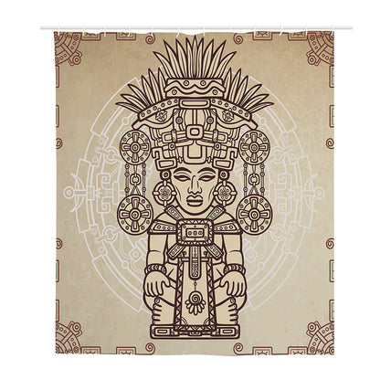 Ancient Mayan Statue Print Polyester Shower Curtain