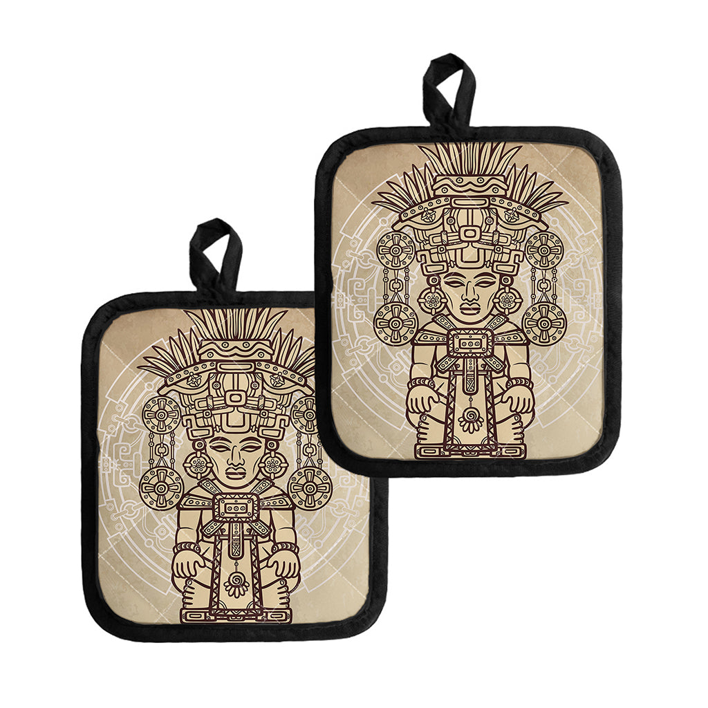 Ancient Mayan Statue Print Pot Holders