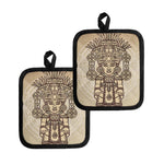 Ancient Mayan Statue Print Pot Holders