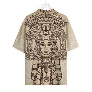 Ancient Mayan Statue Print Rayon Hawaiian Shirt