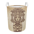 Ancient Mayan Statue Print Round Laundry Basket