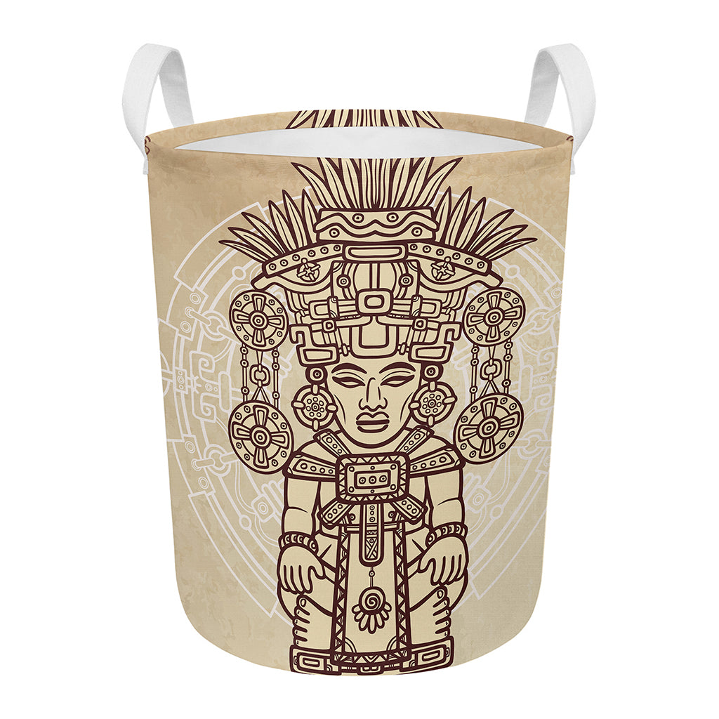 Ancient Mayan Statue Print Round Laundry Basket