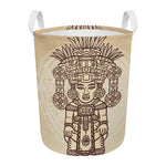 Ancient Mayan Statue Print Round Laundry Basket