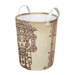 Ancient Mayan Statue Print Round Laundry Basket