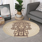 Ancient Mayan Statue Print Round Rug