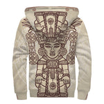 Ancient Mayan Statue Print Sherpa Lined Zip Up Hoodie