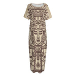 Ancient Mayan Statue Print Short Sleeve Long Nightdress