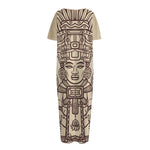 Ancient Mayan Statue Print Short Sleeve Long Nightdress