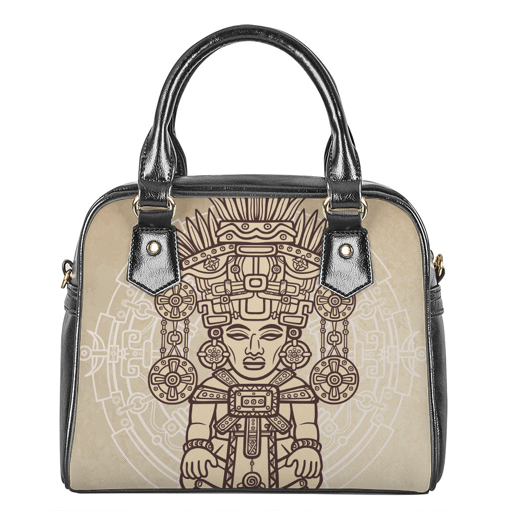 Ancient Mayan Statue Print Shoulder Handbag