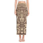 Ancient Mayan Statue Print Side Slit Maxi Skirt