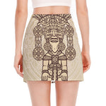 Ancient Mayan Statue Print Side Slit Mini Skirt