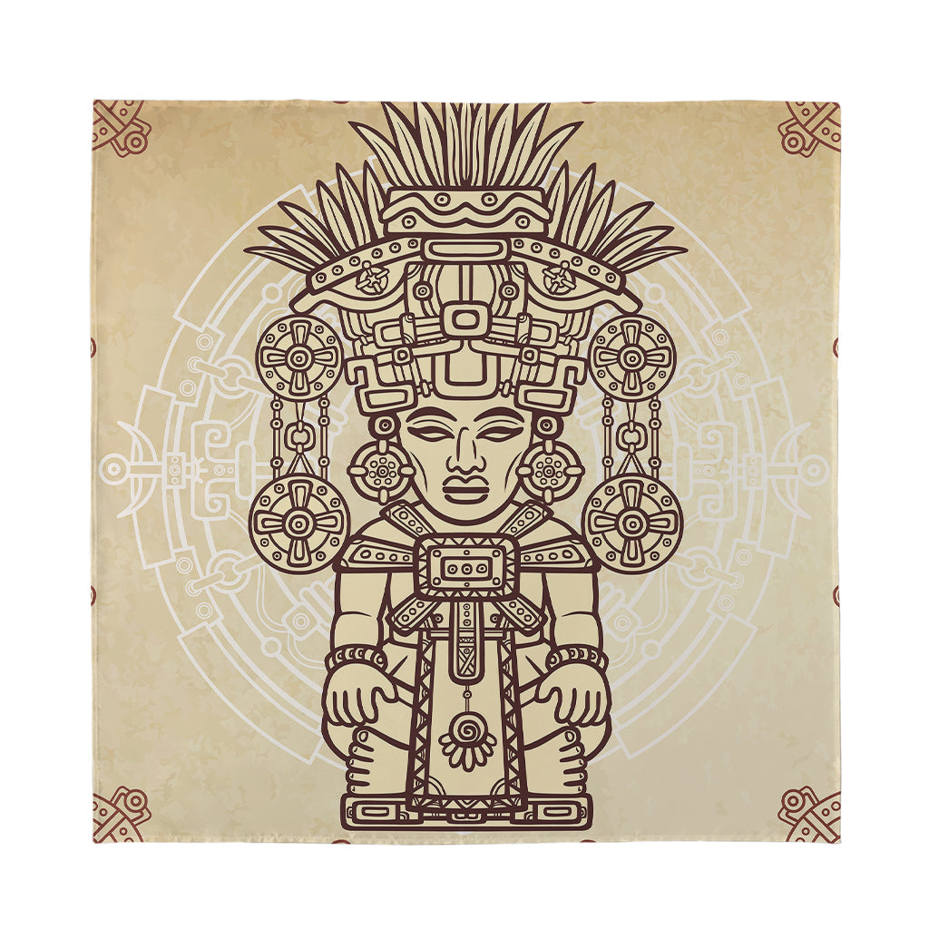 Ancient Mayan Statue Print Silk Bandana