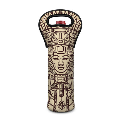 Ancient Mayan Statue Print Single Neoprene Wine Tote