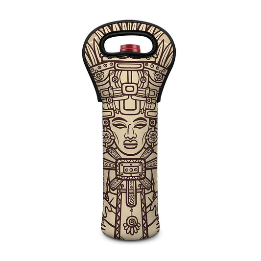 Ancient Mayan Statue Print Single Neoprene Wine Tote