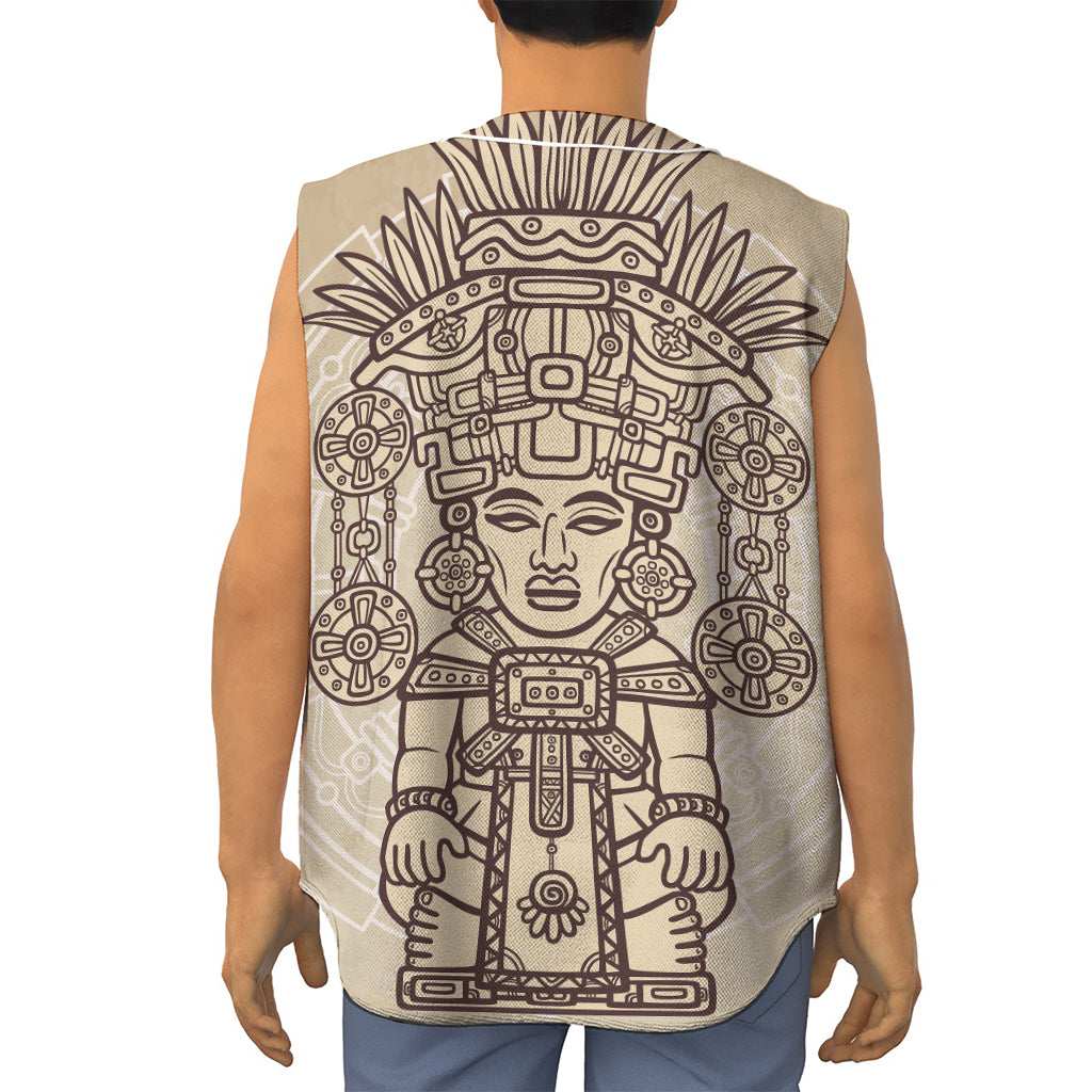 Ancient Mayan Statue Print Sleeveless Baseball Jersey