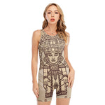Ancient Mayan Statue Print Sleeveless One Piece Swimsuit