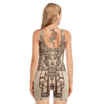Ancient Mayan Statue Print Sleeveless One Piece Swimsuit