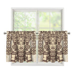 Ancient Mayan Statue Print Tier Curtains