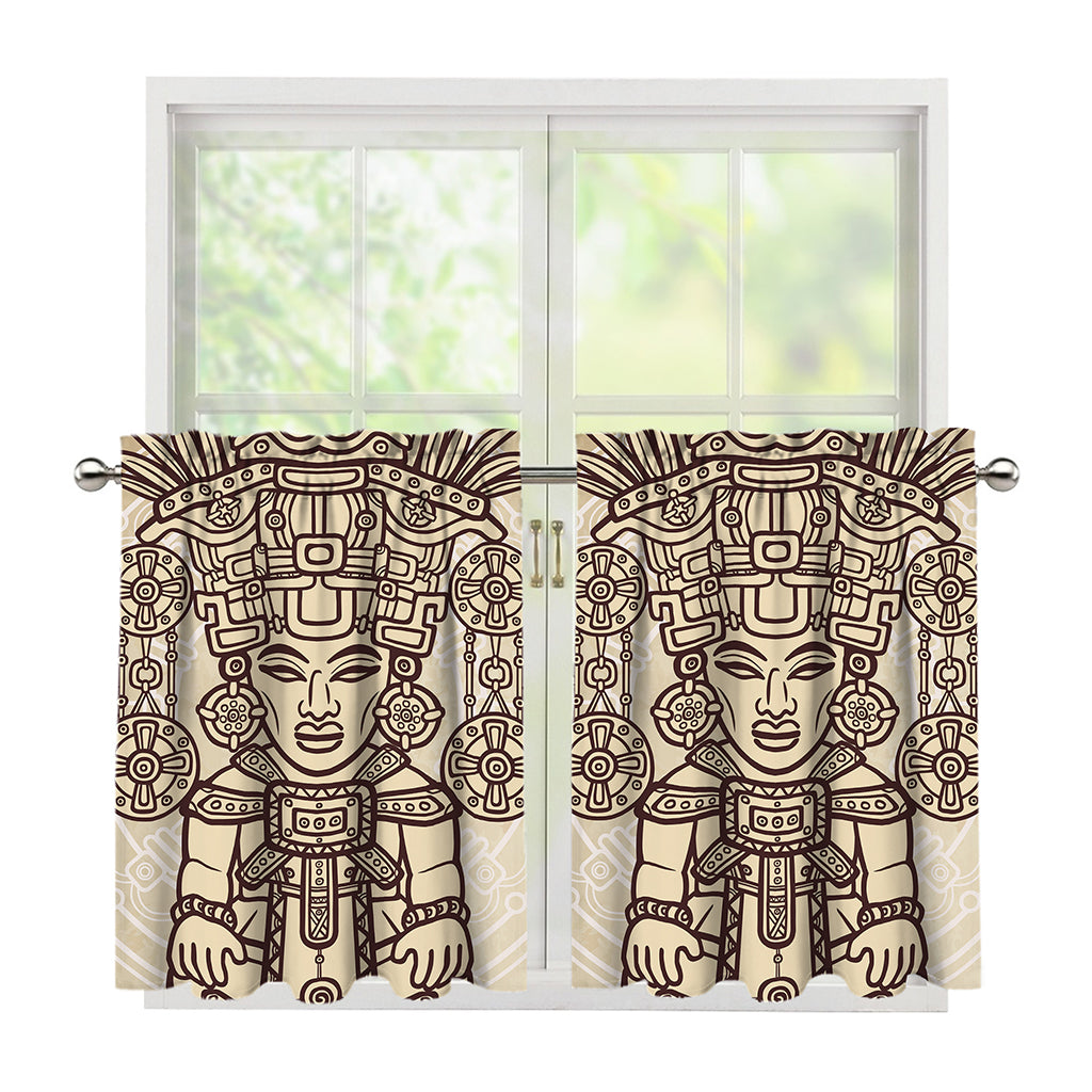 Ancient Mayan Statue Print Tier Curtains