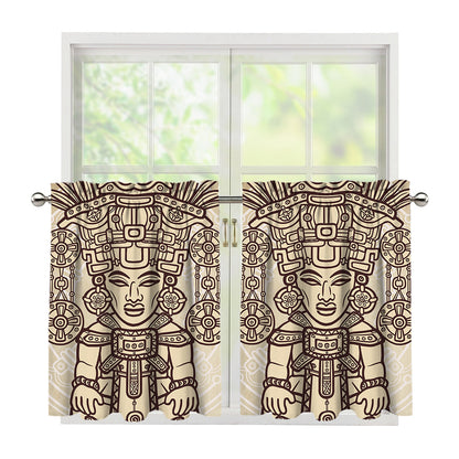 Ancient Mayan Statue Print Tier Curtains