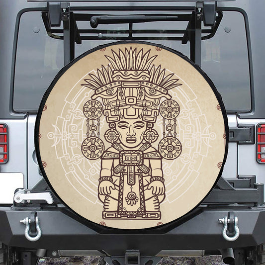 Ancient Mayan Statue Print Tire Cover