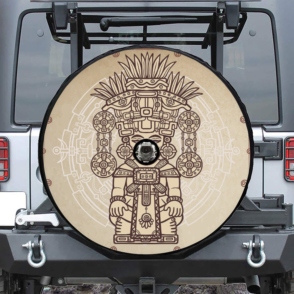 Ancient Mayan Statue Print Tire Cover With Camera Hole