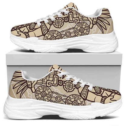 Ancient Mayan Statue Print White Chunky Shoes