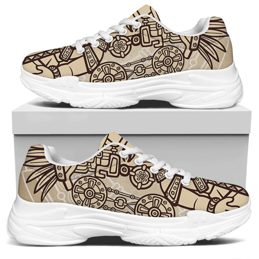 Ancient Mayan Statue Print White Chunky Shoes