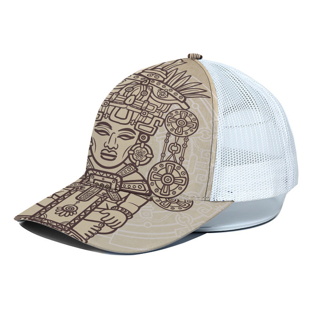 Ancient Mayan Statue Print White Mesh Trucker Cap