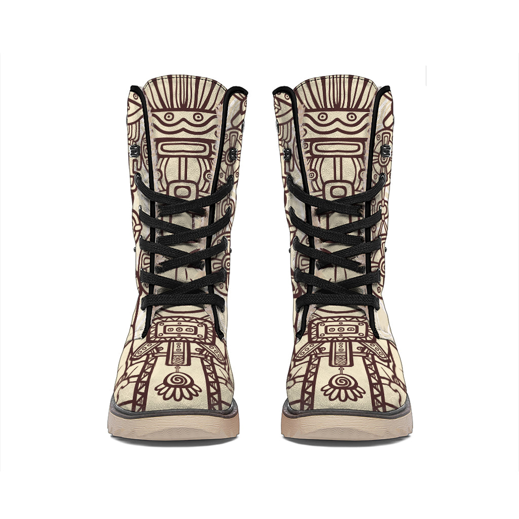 Ancient Mayan Statue Print Winter Boots