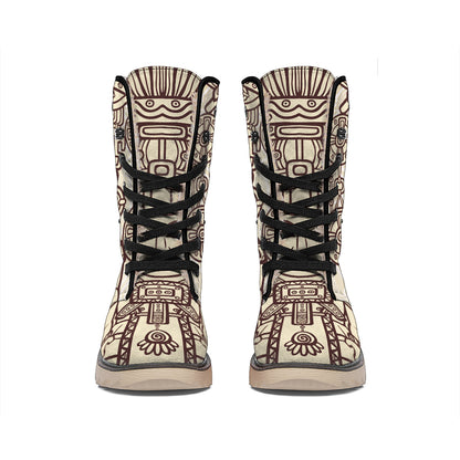Ancient Mayan Statue Print Winter Boots