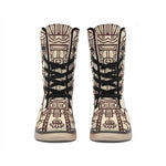 Ancient Mayan Statue Print Winter Boots