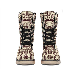 Ancient Mayan Statue Print Winter Boots