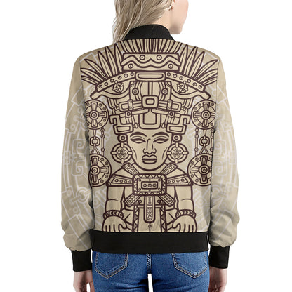 Ancient Mayan Statue Print Women's Bomber Jacket