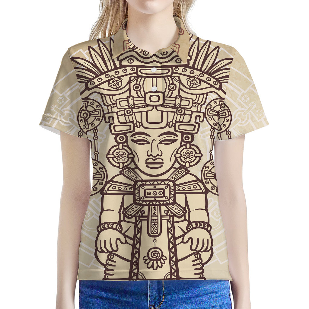 Ancient Mayan Statue Print Women's Polo Shirt