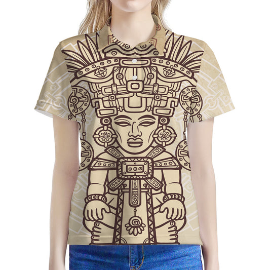 Ancient Mayan Statue Print Women's Polo Shirt